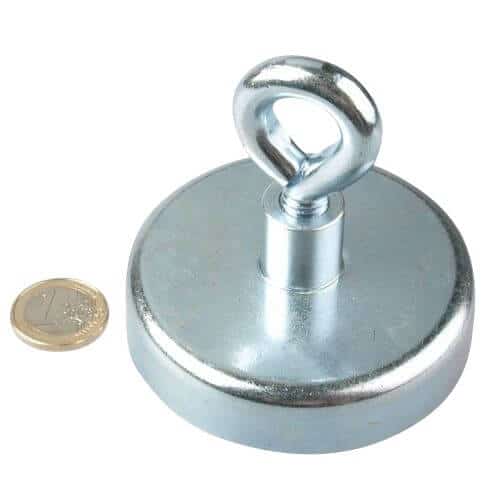 1000 LBS Pulling Force Round Neodymium Magnet Fishing Bundle - includes 65  ft 1/4rope and threadlocker 